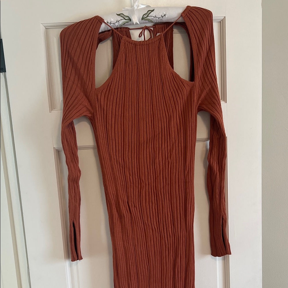 Elegant Rust Ribbed Dress ZARA
